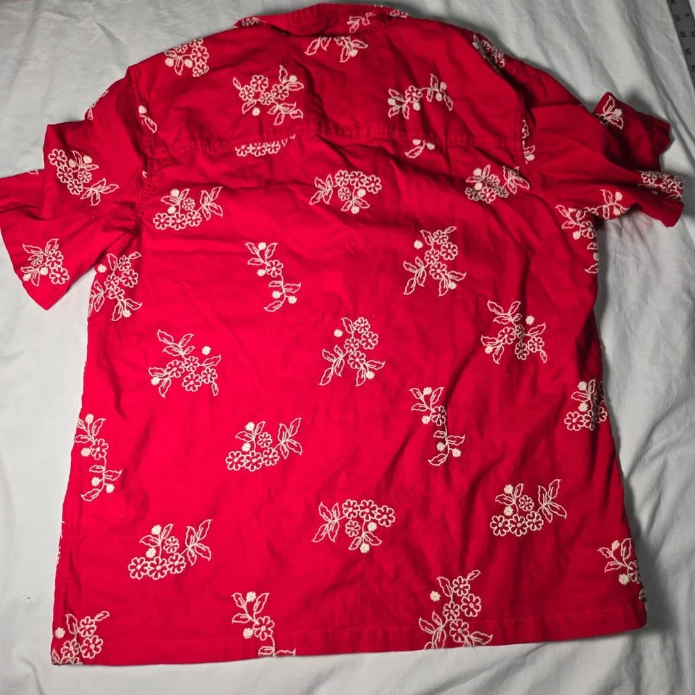 Gap Mens Medium Tall Red Linen Blend Floral Embroidered‎ Short Sleeve Camp Shirt - Picture 6 of 7